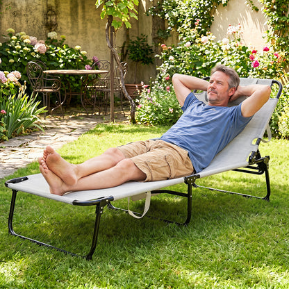 Folding Sun Lounger Foldable Beach Sun Lounger with 4-Position Adjustable Backrest-Grey