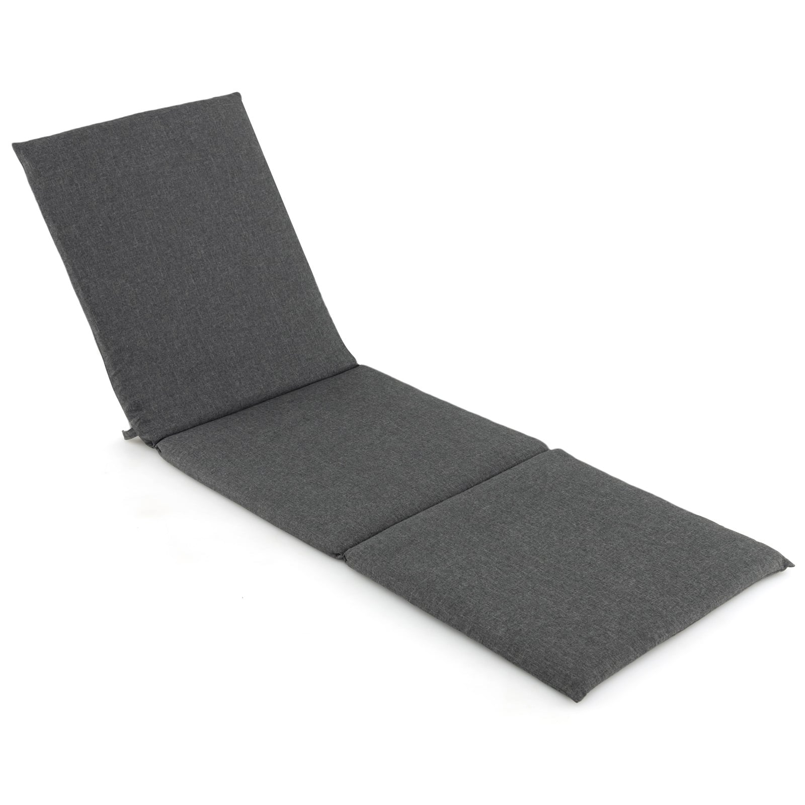 Folding Outdoor Chaise Lounge Cushion Patio Furniture Pad with Straps-Dark Grey-1 Piece