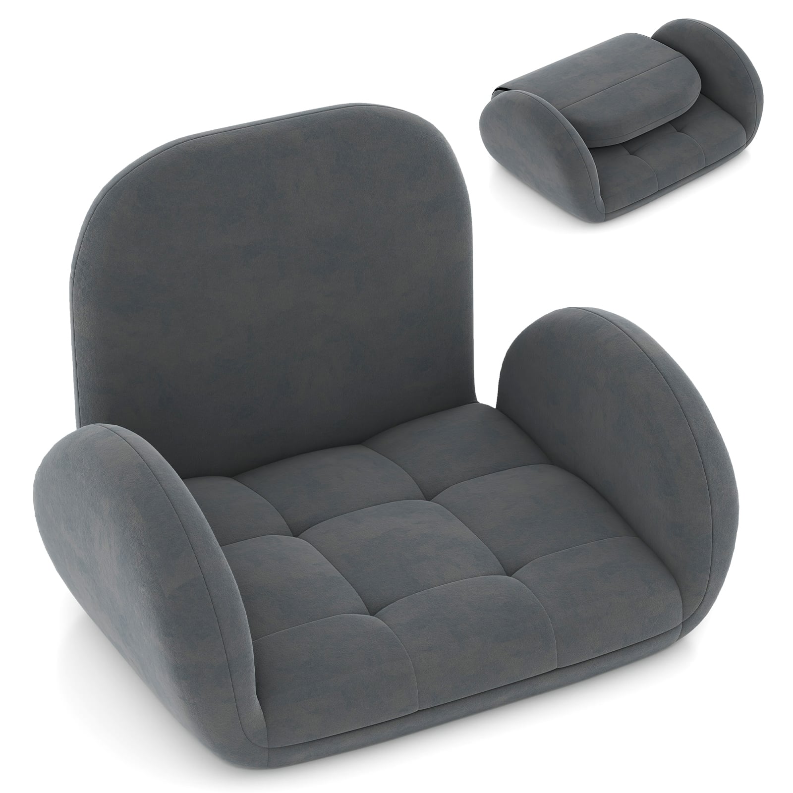 Folding Floor Game Chair with Adjustable Backrest for Adults-Grey