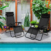 Folding Patio Recliners with Removable Headrest and Cup Holder Set of 2-Black
