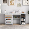 Folding Sewing Table with Storage Shelves and 18 Pegs and Lockable Casters-White