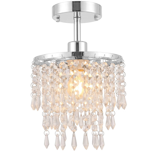 HOMCOM Crystal Ceiling Light with 57 Crystal Strands in Silver Tone