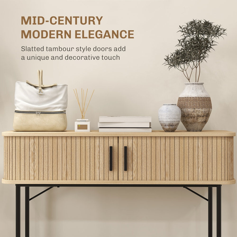 HOMCOM Console Table 2-Compartment Storage Hallway Table Steel Frame for Entryway Living Room 100 cm Oak Tone Black