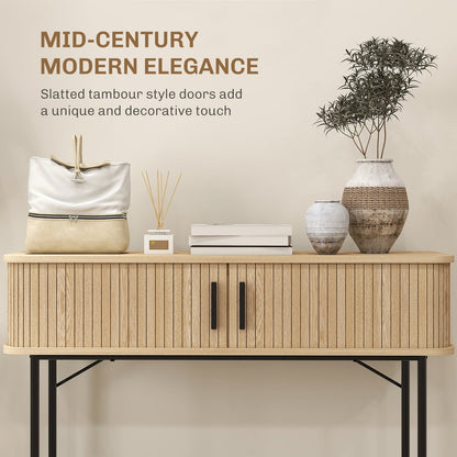 HOMCOM Console Table 2-Compartment Storage Hallway Table Steel Frame for Entryway Living Room 100 cm Oak Tone Black