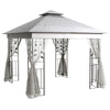 Outsunny 3(m) x 3(m) Double Roof Outdoor Garden Gazebo Canopy Shelter with Netting, Solid Steel Frame, Light Grey