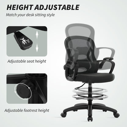 Vinsetto Drafting Chair with Adjustable Footrest in Black