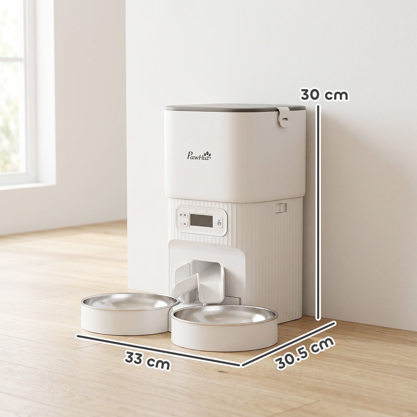 PawHut Automatic Cat Feeder Timed Portion Control Pet Food Dispenser with 2 Stainless Steel Bowls