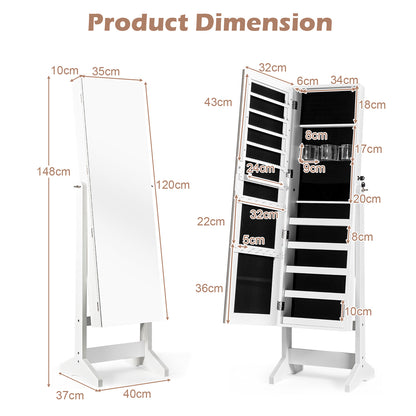 Free Standing Jewelry Cabinet with Full-Length Mirror-White
