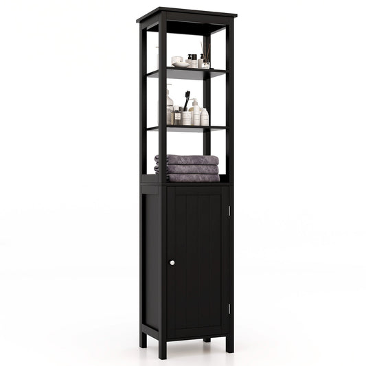 Freestanding Floor Cabinet with 3-Position Middle Panel and Anti-Toppling Mechanism-Black