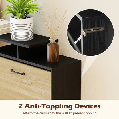 Freestanding Shoe Organizer with 3 Flip Drawers and 8 Adjustable Drawer Shelves-Black