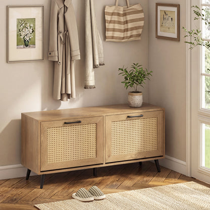 Freestanding Shoe Storage Cabinet with 2 Flip Drawers and Adjustable Shelves-Natural