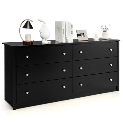Freestanding Storage Cabinet with 6 Drawers and Anti-Toppling Device for Living Room-Black