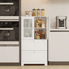 Freestanding Bathroom Storage Cabinet with 2 Frosted Tempered Glass Doors-White