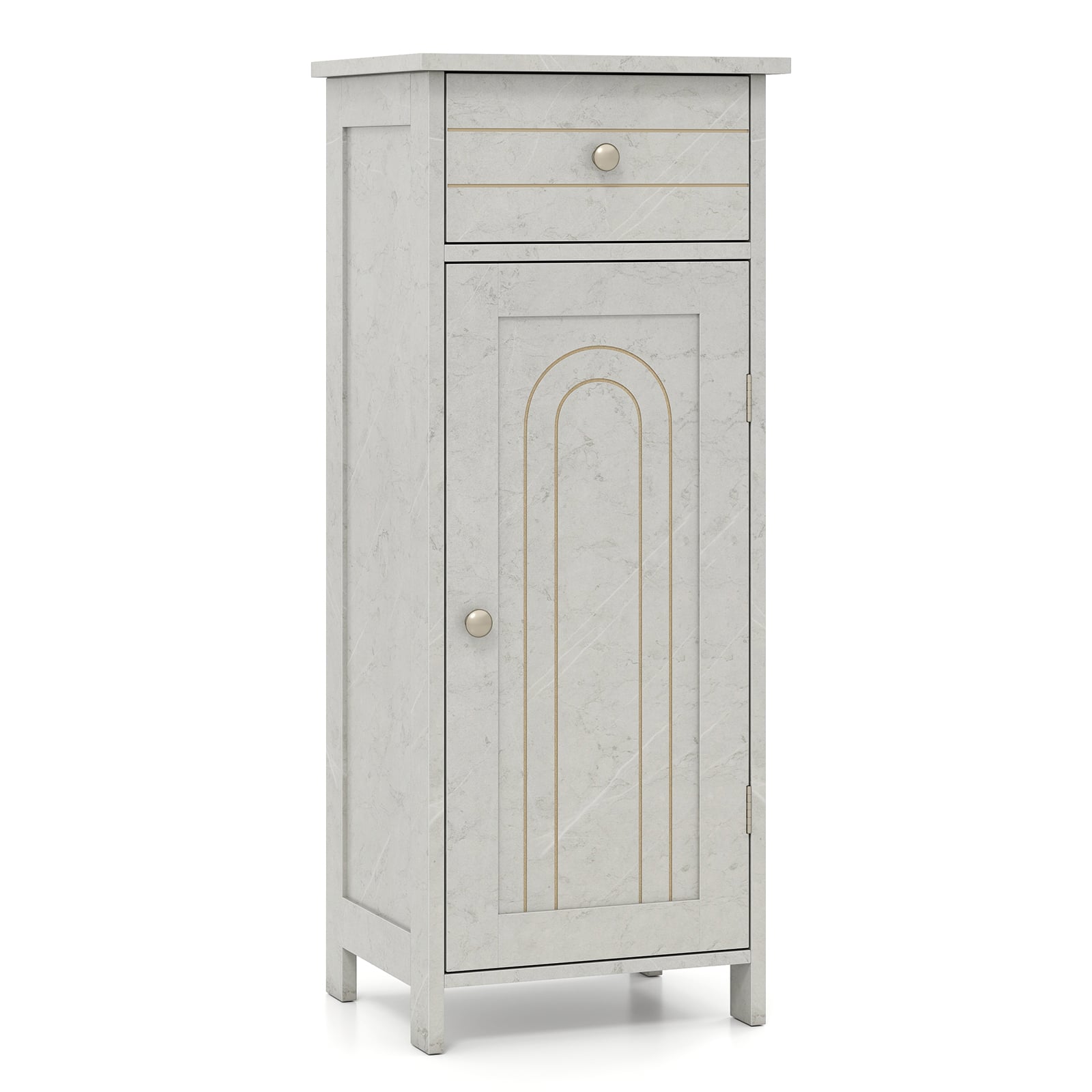 Freestanding Bathroom Storage Cabinet with Door Drawer and Adjustable Shelves-Dark Grey