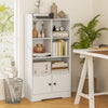 Freestanding Bookcase with 2 Storage Cabinets and 5 Cubbies-White