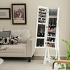 Freestanding Mirror Jewelry Cabinet with Full Length Frameless Mirror-White