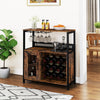 Freestanding Wine Cabinet with Wine Rack and Glass Holder-Coffee