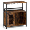 Freestanding Wine Cabinet with Wine Rack and Glass Holder-Coffee