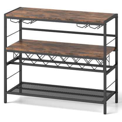 104 CM Wine Rack with 4 Glass Holders-Rustic Brown