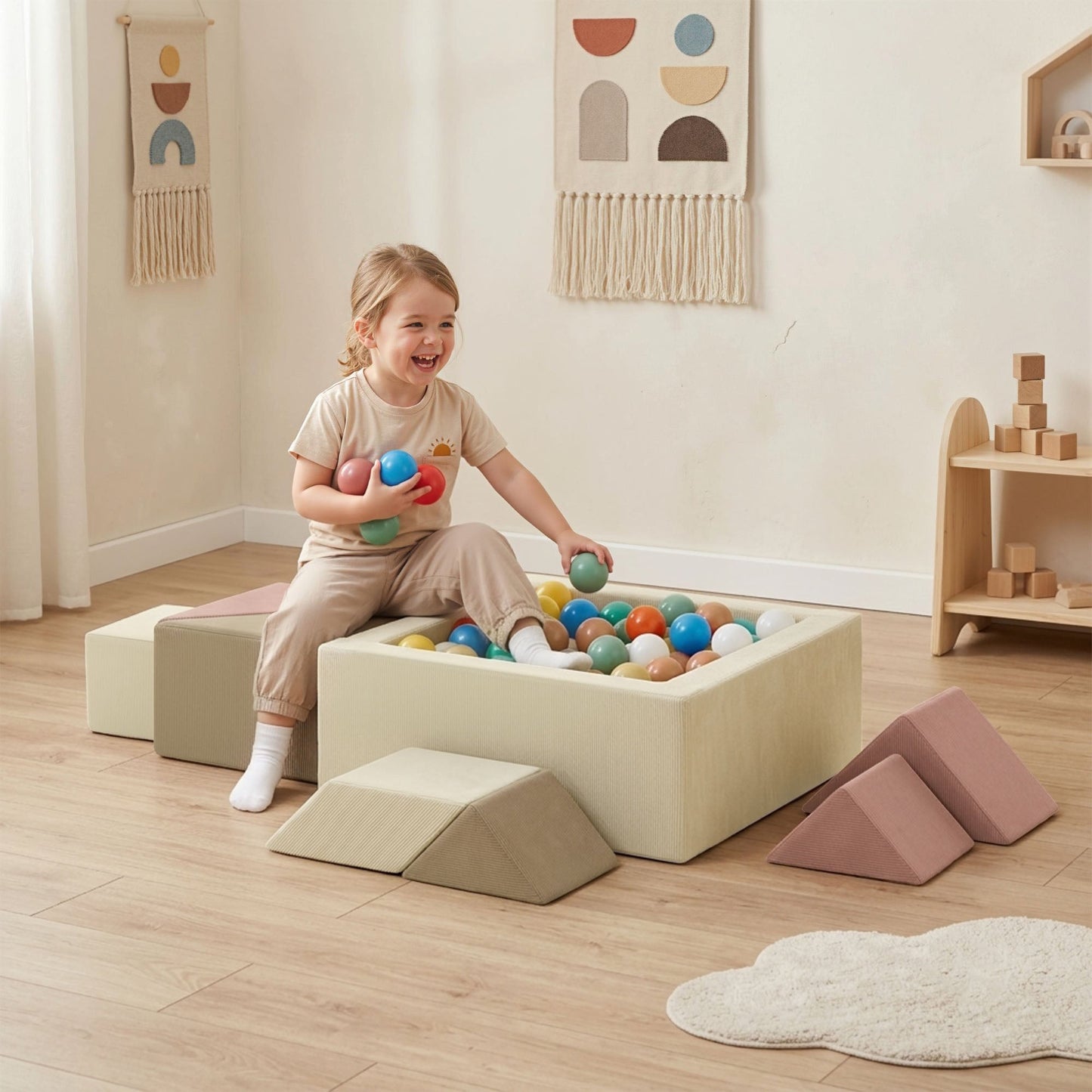 AIYAPLAY Soft Play 9 Piece Foam Climbing Blocks Soft Play Set with Tangram Play, Removable Cover for Kids Room, Ages 3-6 Years