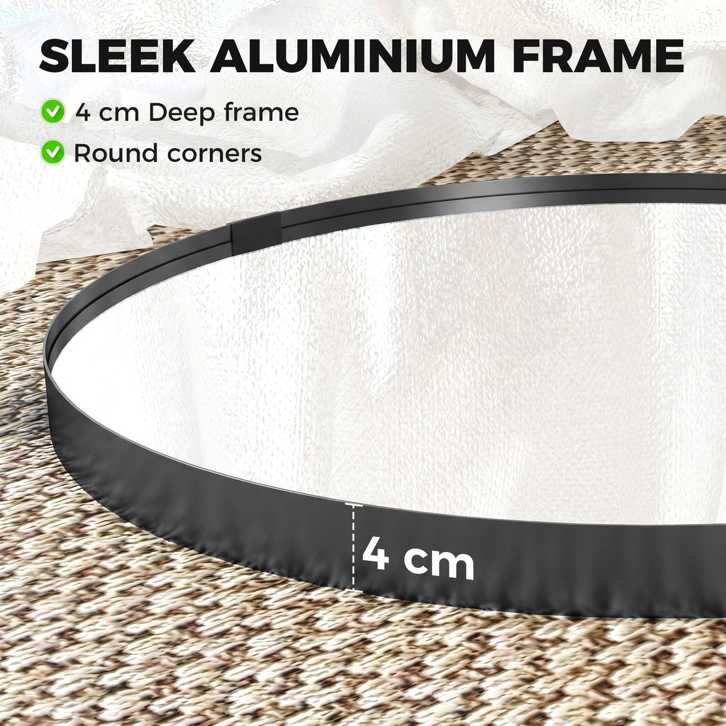 HOMCOM Round Wall Mirror 61 cm, Wall Mounted Bathroom Mirror with Tempered Safety Glass and Aluminium Alloy Frame, Black
