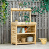 Outsunny Garden Potting Bench Table, Wooden Workstation Bench w/ Galvanized Metal Tabletop, Storage Shelves and Hooks, Natural
