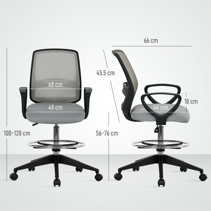 Vinsetto 100-120cm Draughtsman Office Chair in Light Grey