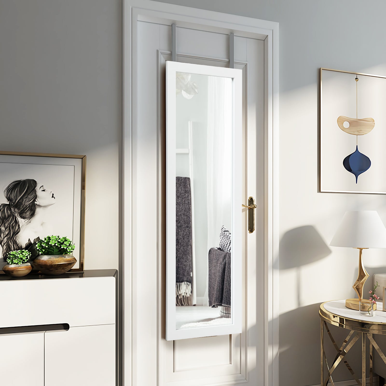 Full Body Mirror Wall Mounted Dressing Mirror for Bedroom-White
