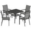 Outsunny 5 Pieces Outdoor Dining Set for 4, Garden Table and Stackable Chairs with Breathable Mesh Seat and Parasol Hole, Grey