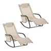 Outsunny 2PCs Outdoor Garden Rocking Chair, Patio Sun Lounger Rocker Chair with Breathable Mesh Fabric, Removable Headrest Pillow, Armrest, Side Storage Bag, Cream White