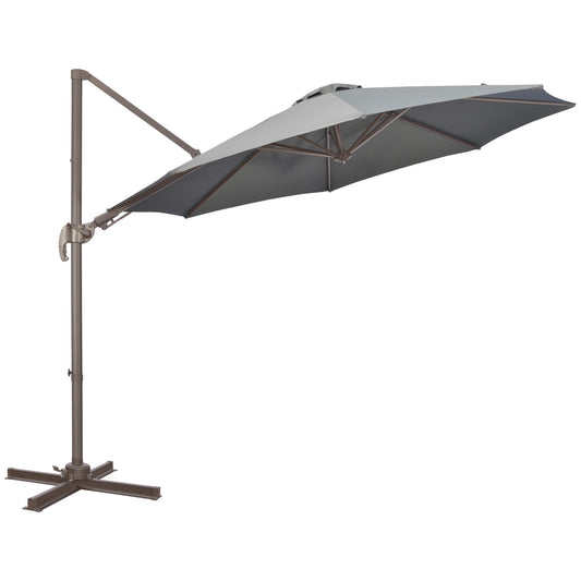 Outsunny 3(m) Cantilever Parasol 360√Ç¬∞ Rotation Roma Umbrella Hanging Sun Shade with Aluminium Frame, Tilt Crank, 8 Ribs and Cross Base, Dark Grey