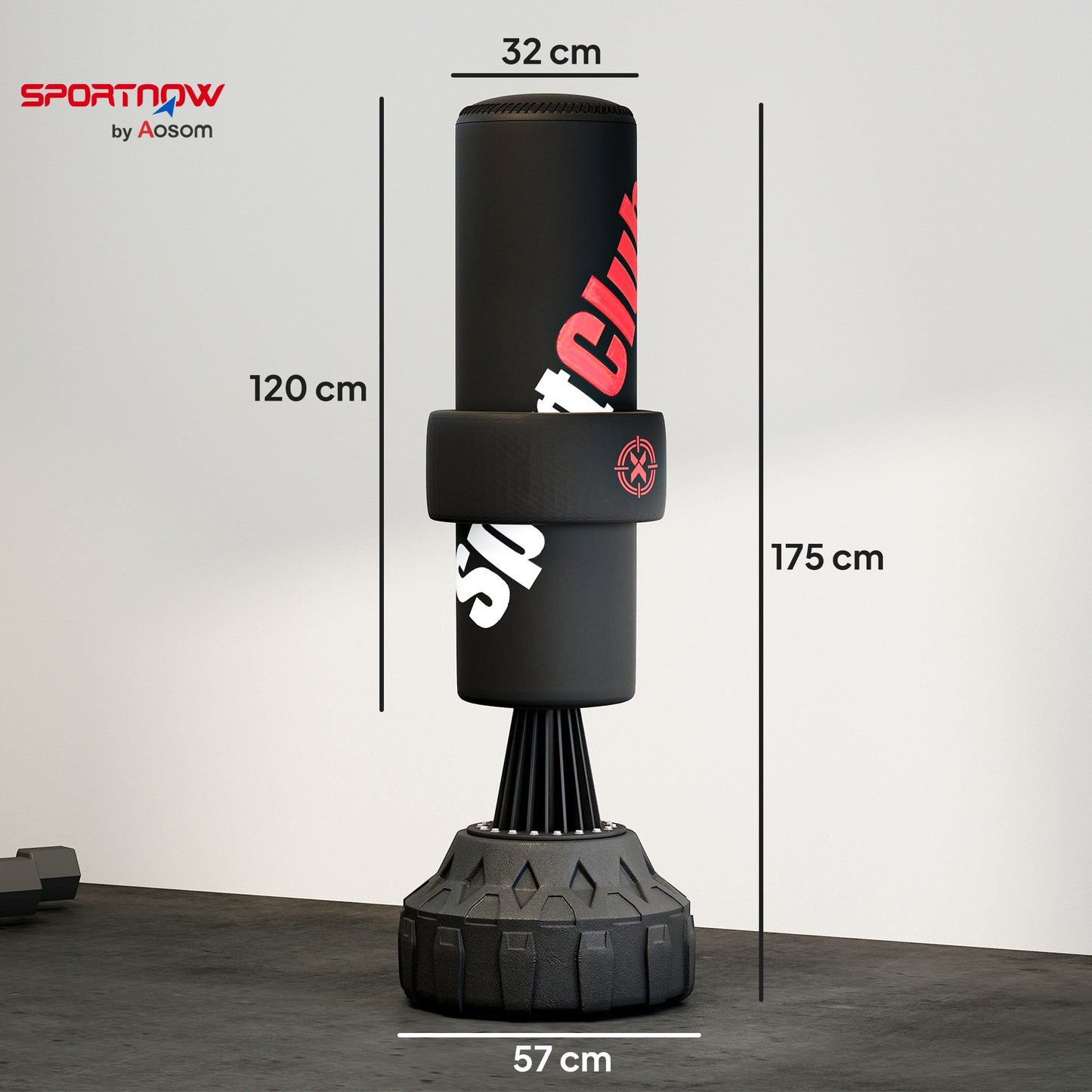 SPORTNOW كيس ملاكمة ثقيل بطول 175 سم مع حامل وقاعدة أكواب شفط