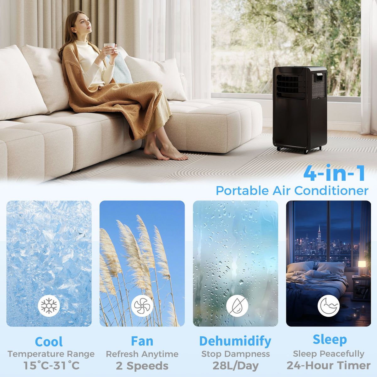 HOMCOM Air Conditioning Unit 10000 BTU in Black