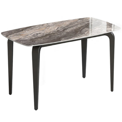 HOMCOM Dining Table for 4, Modern Kitchen Table with Sintered Stone Tabletop, Metal Legs, Brown