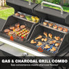 Outsunny 2+1 Burner Hybrid Dual Fuel BBQ Gas Grill, 2-in-1 Propane & Charcoal Barbecue Grill Smoker Combo with Wheels, Black