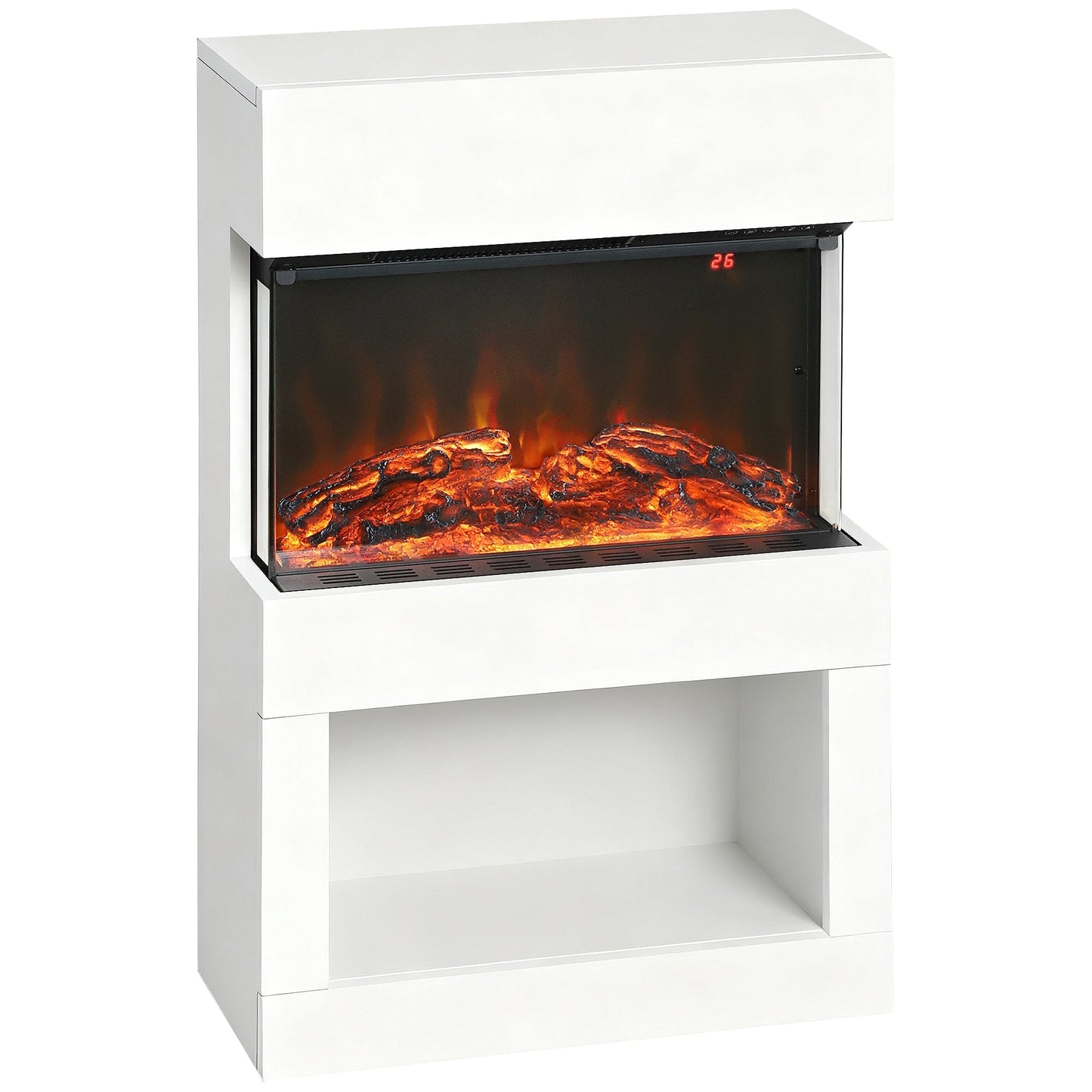 HOMCOM 19" Electric Fireplace with Surround, 3D Flame Effect, 6 Colours & 3 Brightness Levels, 1000W/2000W White Electric Fire and Mantel Reach up to 30㎡ Space with Remote & Timer, 3 Sided View