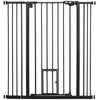 PawHut Extra Tall Pet Gate, Indoor Dog Safety Gate, with Cat Flap, Auto Close, 74-101cm Wide - Black