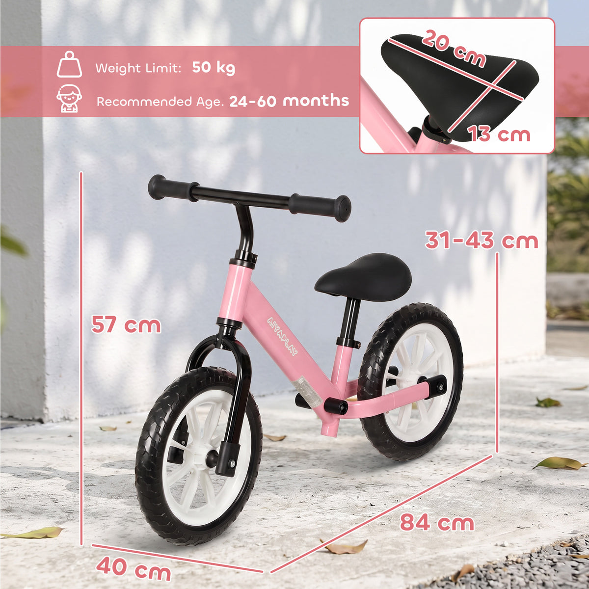AIYAPLAY 11.2" Balance Bike for 2-5 Years in Pink