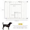 PawHut Pressure Fit Stair Dog Gate w/ Small Cat Door, Automatic Closing Door, Double Locking, for 74-100cm Openings - White