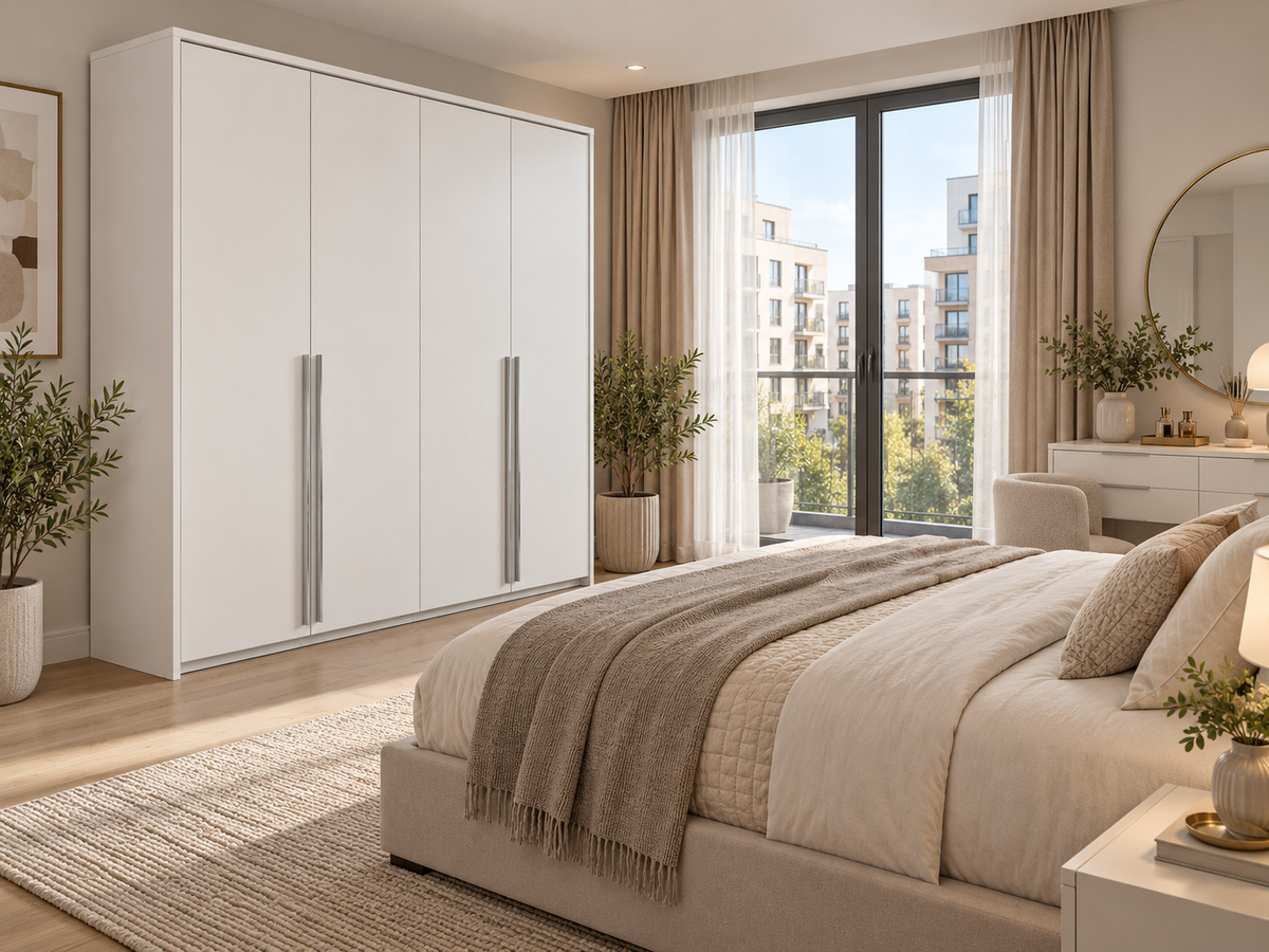 Genua Four Hinged Door Wardrobe in White Matt