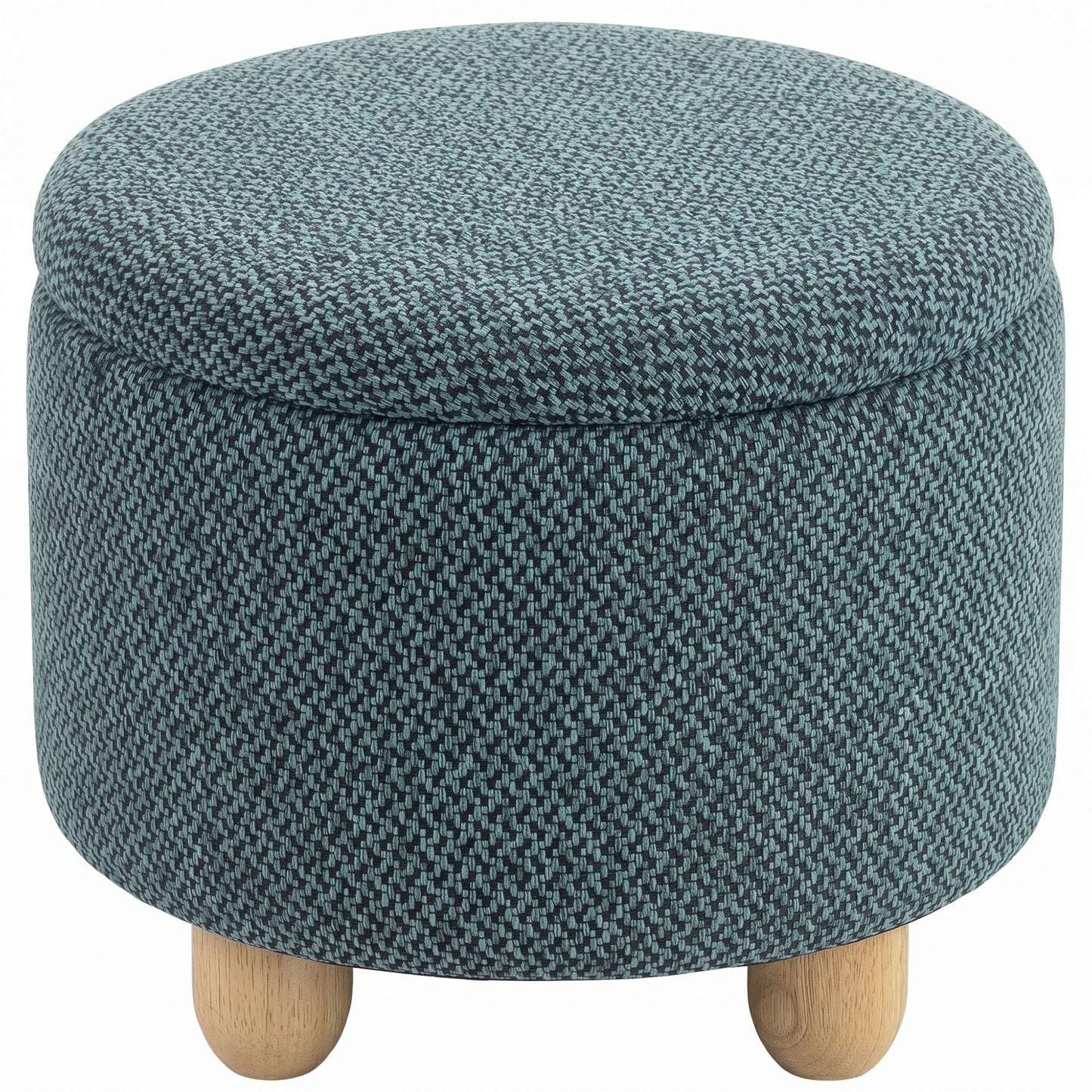 HOMCOM Storage Sitting Bench with Lid, Round Storage Ottoman with Rubberwood Legs, Dark Blue