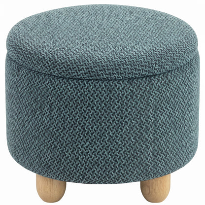 HOMCOM Storage Sitting Bench with Lid, Round Storage Ottoman with Rubberwood Legs, Dark Blue
