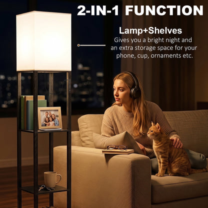 HOMCOM Floor Lamp with Shelves in Black