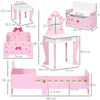 ZONEKIZ 4PCs Kids Bedroom Furniture Set with Bed, Toy Box Bench, Dressing Table and Stool, Princess Themed, for 3-6 Years Old, Pink