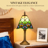 HOMCOM Tiffany-Style Table Lamp with Geometric Patterns, Handcrafted Antique Stained Glass Bedside Lamp for Living Room and Bedroom, E27 Socket, Green