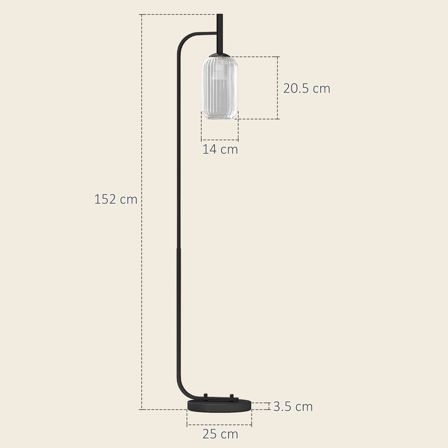 HOMCOM Floor Lamp for Living Room with Glass Lampshade, Modern Standing Lamp with Foot Switch for Bedroom, Bulb not Included, Black