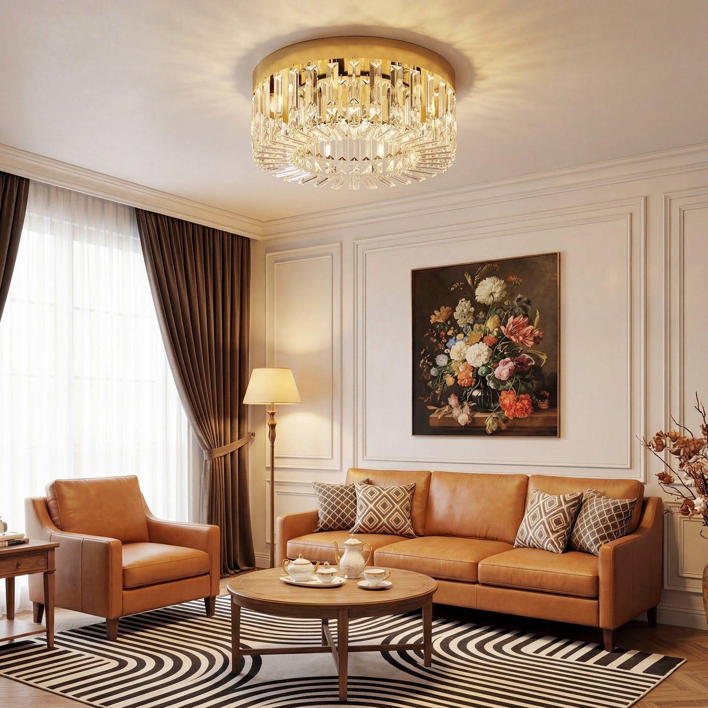 HOMCOM Crystal Chandeliers with 160 Crystal Pendants, 6-Light Ceiling Light for Living Room, Bedroom Dining Room, Gold Tone