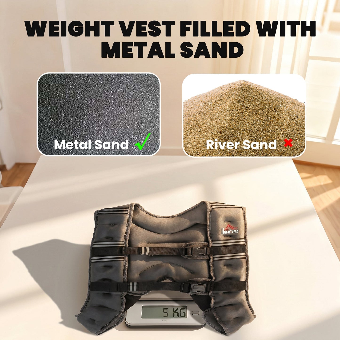 HOMCOM 5KG Weighted Vest, Running Weight Vest with Adjustable Strap, Convenient Pocket and Reflective Strips for Men and Women