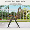 Outsunny 2 Pieces Folding Rattan Garden Dining Chairs with 5-level Reclining High Back, Wood Armrests for Outdoor - Brown