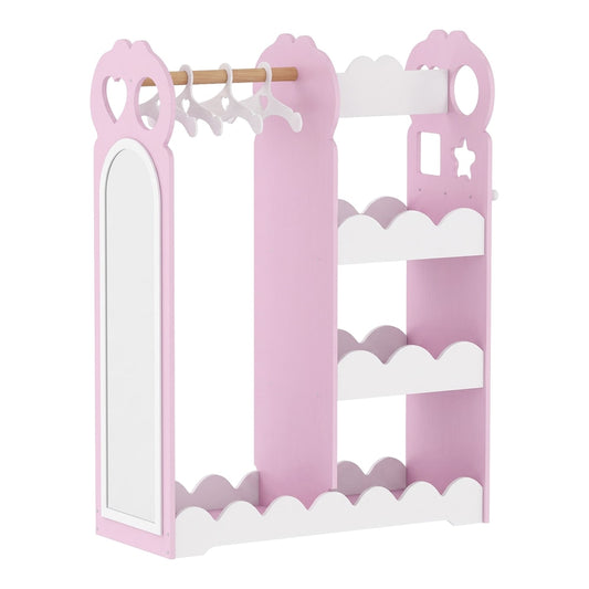 AIYAPLAY Kids Wardrobe, Children Dress Up Storage with Mirror, Clothes Rail, Shelves, Hangers for Girls Boys Bedroom Nursery Pink